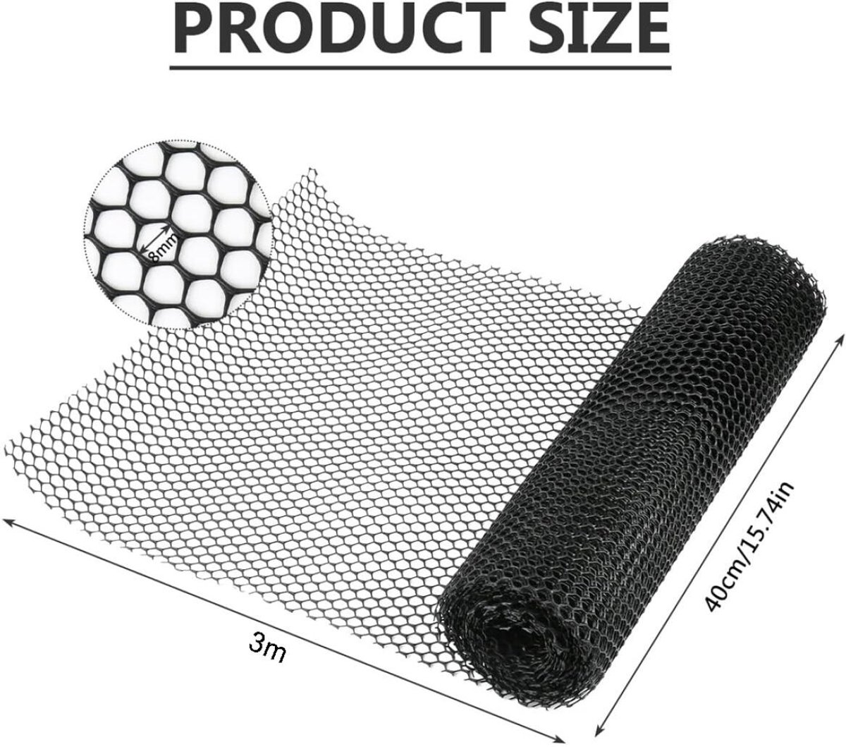 Plastic Fencing Net - 40 cm * 3 m - Chicken Wire - Cat Net - Dog Fencing - Bird Net - Pet Trap Net - Garden Mesh - Plastic Mesh - Plant Net - with 20 fixed straps - for dogs, cats, chickens and other small animals - Black