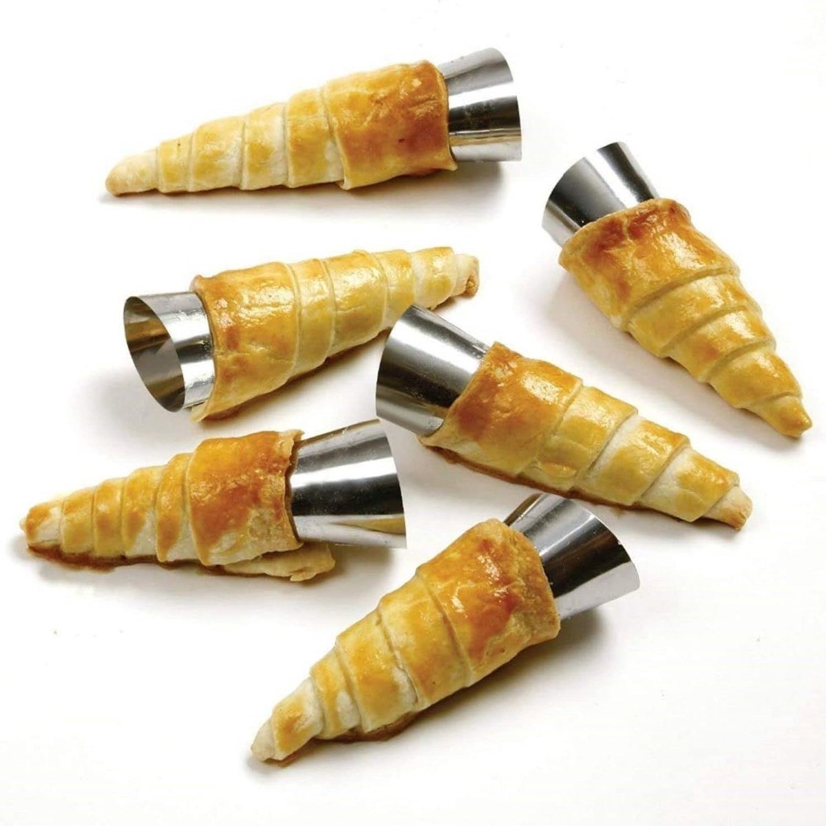 16 pieces - Croissant molds - Cream horn molds - Ice cream cone molds - Horn molds - Baking tools - Stainless steel baking pan - kitchen utensils - with cleaning brushes - for pastries, cream horns, cakes - 12.4*3.4 cm - silver