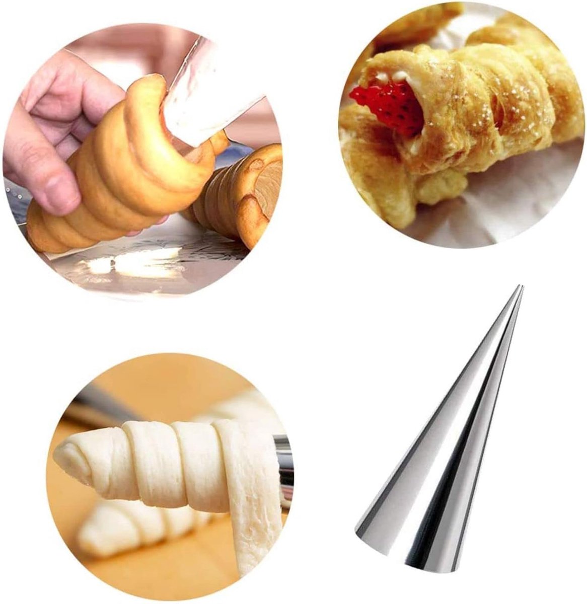 16 pieces - Croissant molds - Cream horn molds - Ice cream cone molds - Horn molds - Baking tools - Stainless steel baking pan - kitchen utensils - with cleaning brushes - for pastries, cream horns, cakes - 12.4*3.4 cm - silver