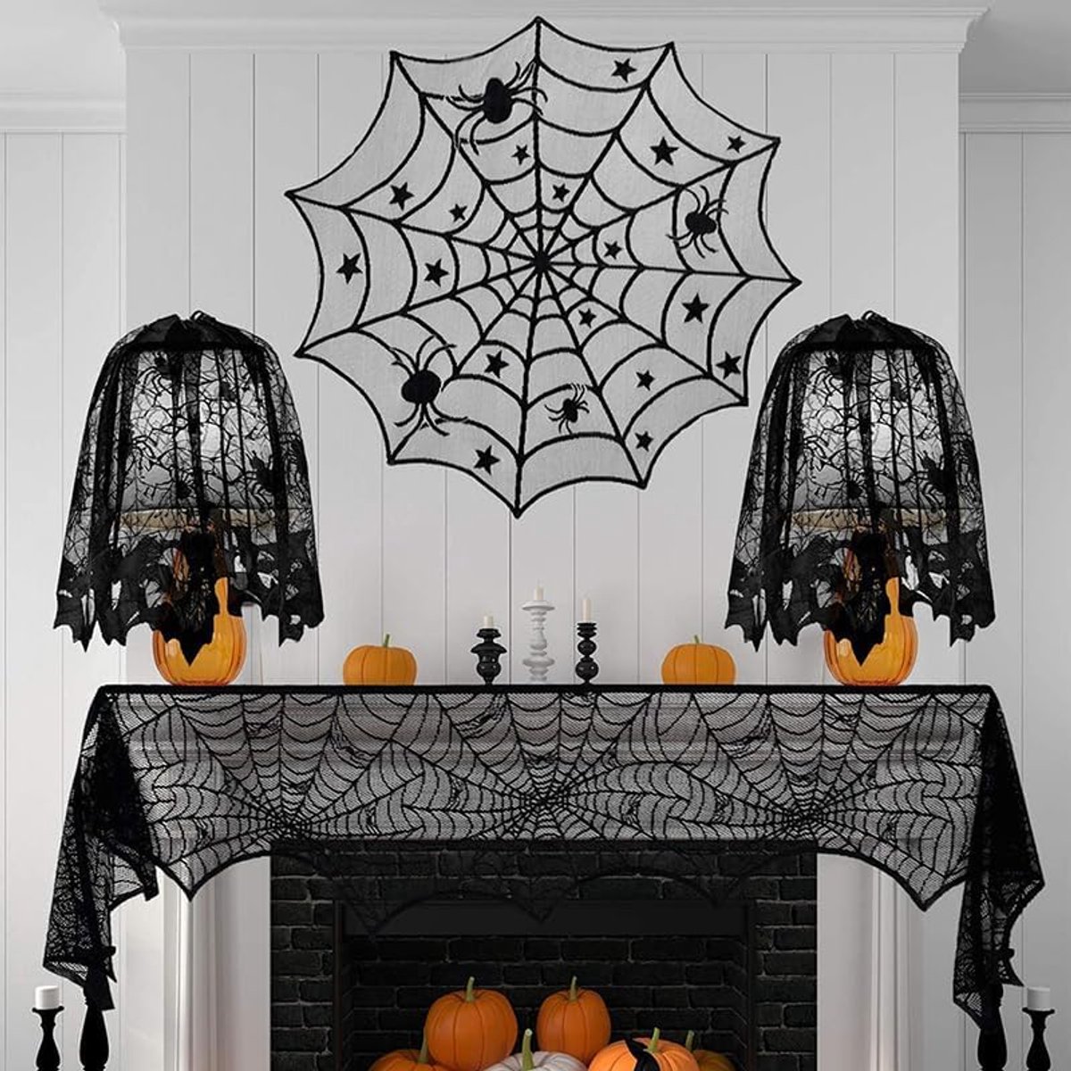 Tablecloth - 102 cm - Halloween tablecloth - table runner - round tablecloth - Halloween table decoration - black round lace spiderweb tablecloth - Interior decoration - lace tablecloth - Halloween party ornament - for Kitchen, Dining Table, Party Su