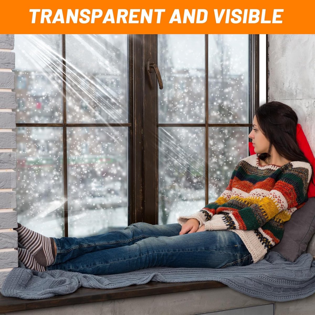 Window Film - Thermal Insulation for Windows - Window Film Insulation Sealing Set - Winter Window Insulation Set - Window Insulation Film - Winter Insulation Window Covering Set - Self-Adhesive - with Velcro - for windows and skylights - transparent