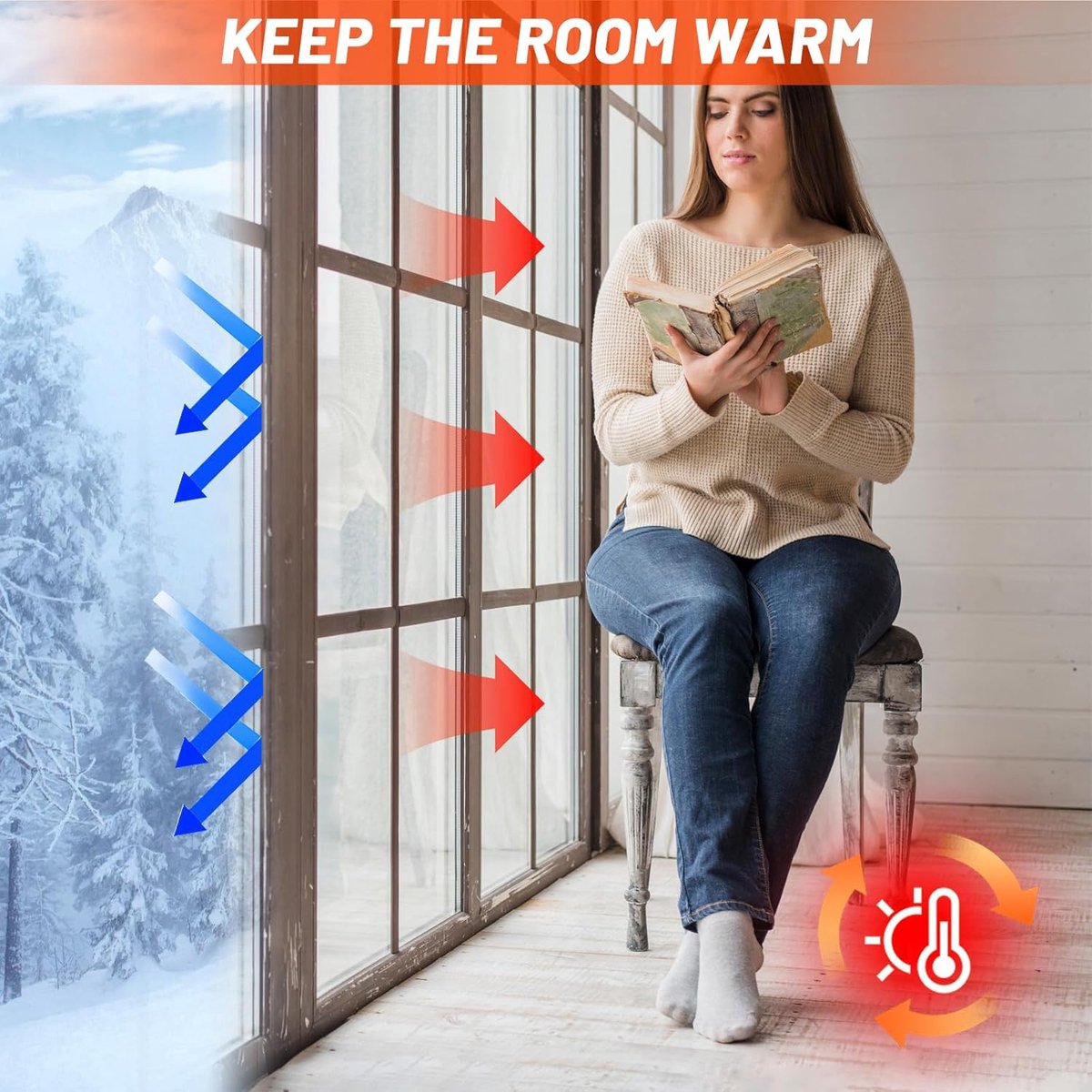 Window Film - Thermal Insulation for Windows - Window Film Insulation Sealing Set - Winter Window Insulation Set - Window Insulation Film - Winter Insulation Window Covering Set - Self-Adhesive - with Velcro - for windows and skylights - transparent