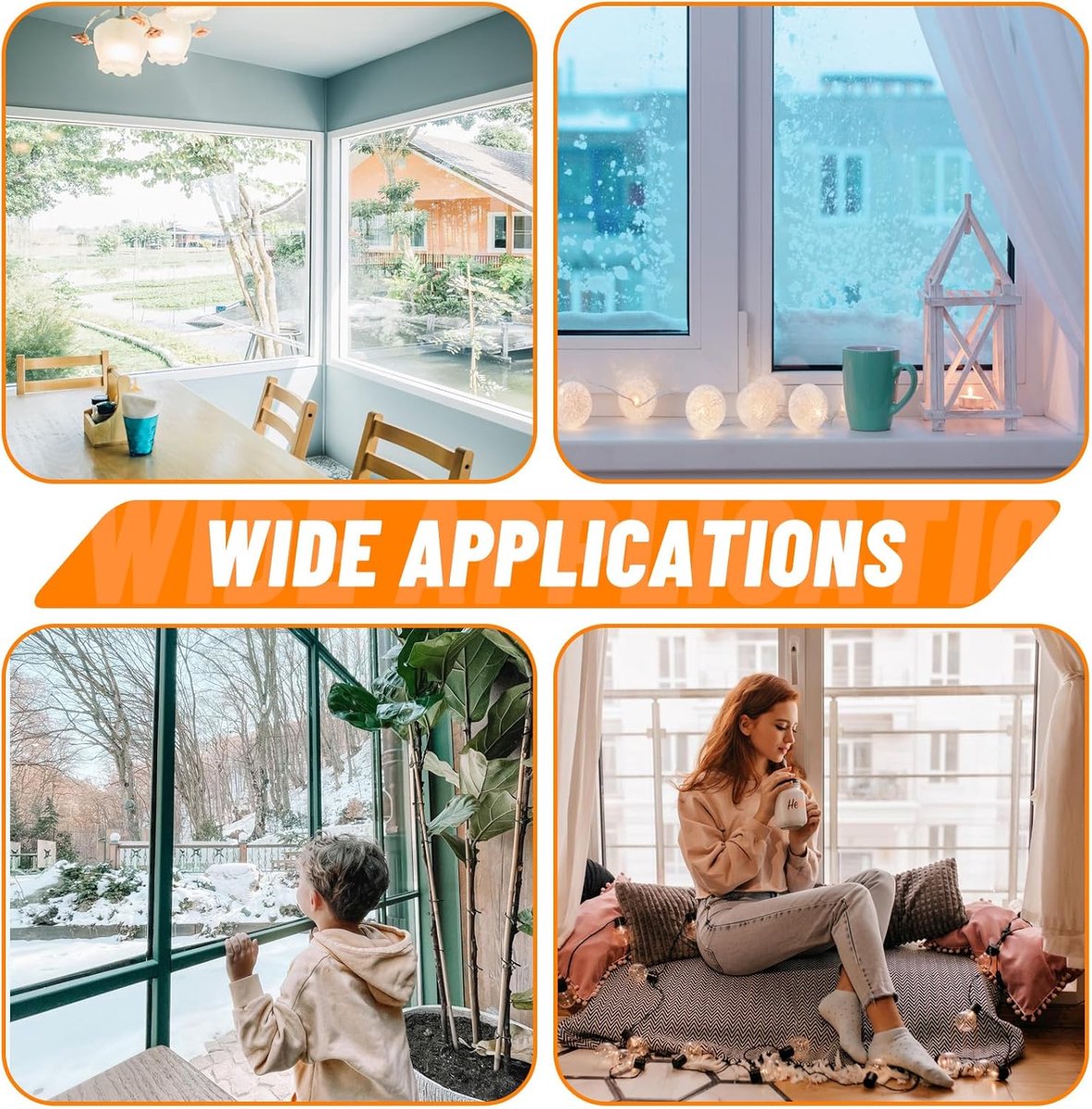 Window Film - Thermal Insulation for Windows - Window Film Insulation Sealing Set - Winter Window Insulation Set - Window Insulation Film - Winter Insulation Window Covering Set - Self-Adhesive - with Velcro - for windows and skylights - transparent