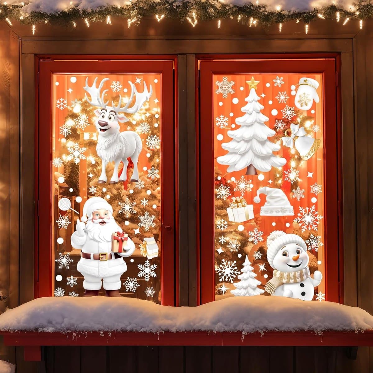 Christmas Window Stickers 9 Piece Reusable PVC Indoor Decoration White