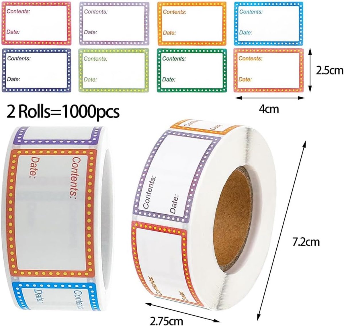 1000 pieces - 25*40 mm - Label - Kitchen labels - removable labels for food storage - self-adhesive labels for food dates - freezer label stickers - for kitchen food, date jam and jelly jars - 8 colors