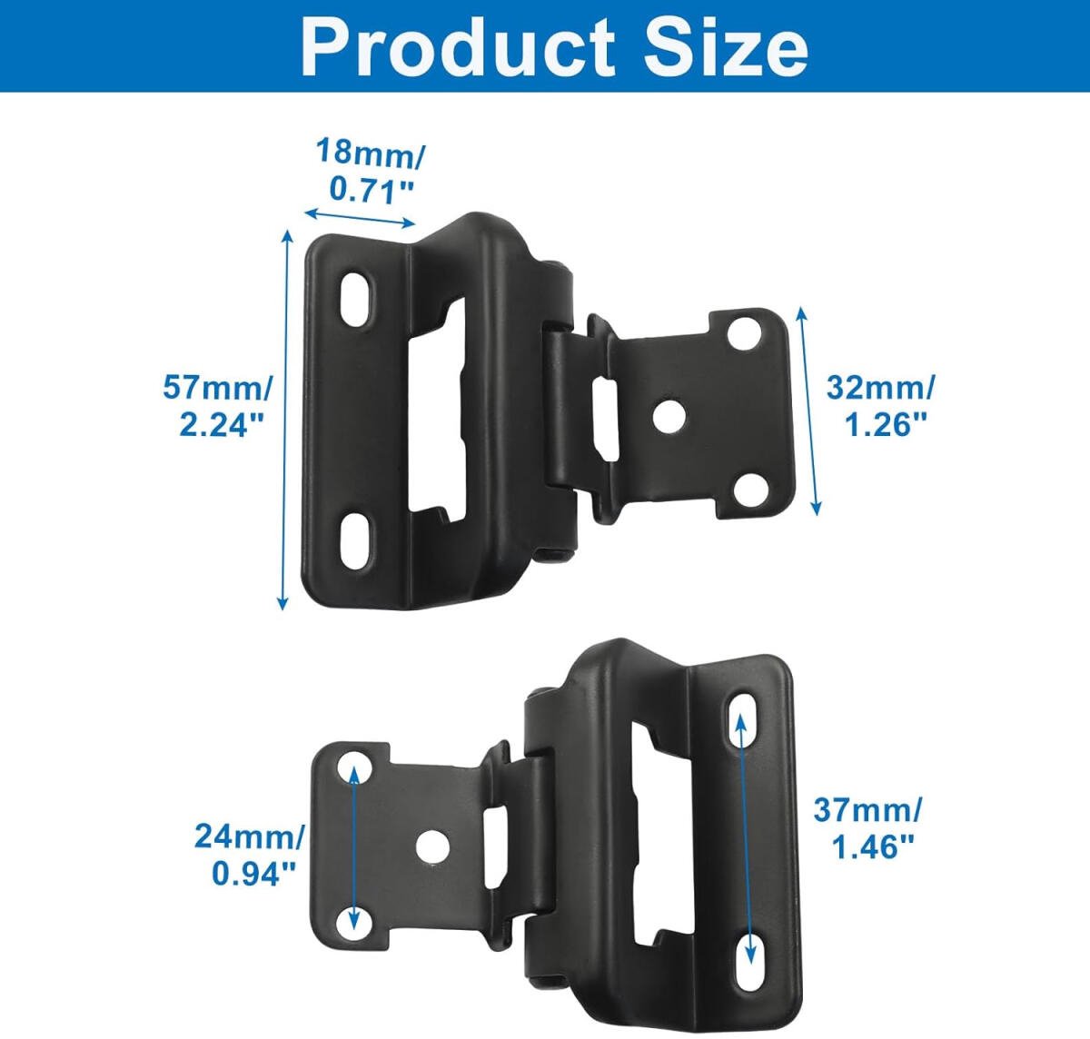 pieces - Hinges - Kitchen cabinet hinges - Cabinet door hinges - Furniture hinges - Flap hinge - Interior door hinges - surface-mounted hinges for kitchen cabinets - semi-concealed cabinet hinges - with screws - for cabinet doors, cabinets - black