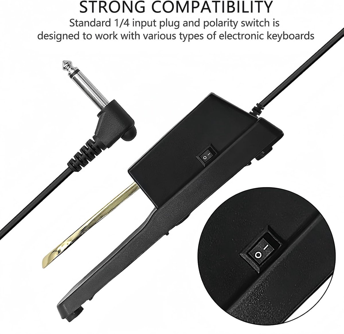 Universal sustain pedal for keyboard - Sustain pedal - universal piano foot pedal - for Boston sustain pedal for piano or keyboard - 1/4'' (6.35 mm) input plug - for digital piano/MIDI electronic keyboard and synthesizer - Gold