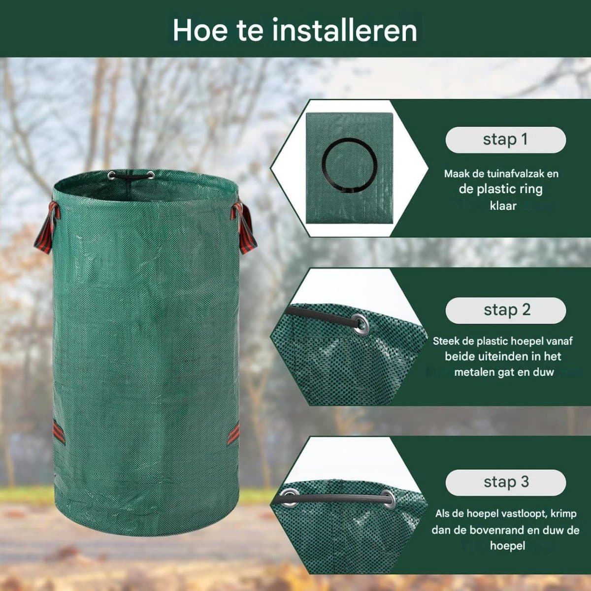 Garden Waste Bags Heavy-Duty 300L 67*67*84cm 2 Pieces Reusable Waterproof PP Woven Bags with Handles for Leaf Waste