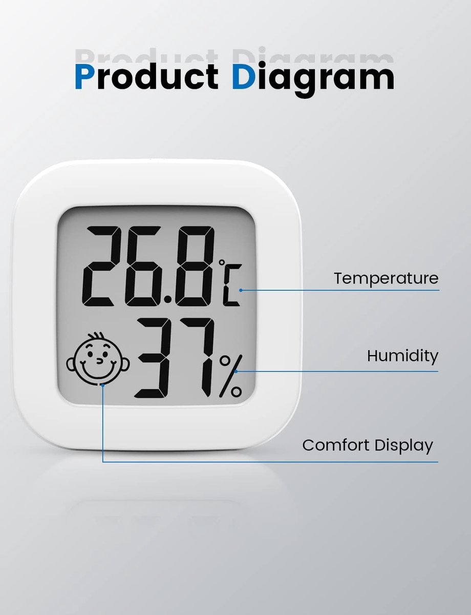 2 pieces - Mini digital indoor thermometer - Weather station - Thermometer - Highly accurate temperature monitor - Indoor thermometer - Hygrometer - Thermo-hygrometer - Comfort level indicator - White
