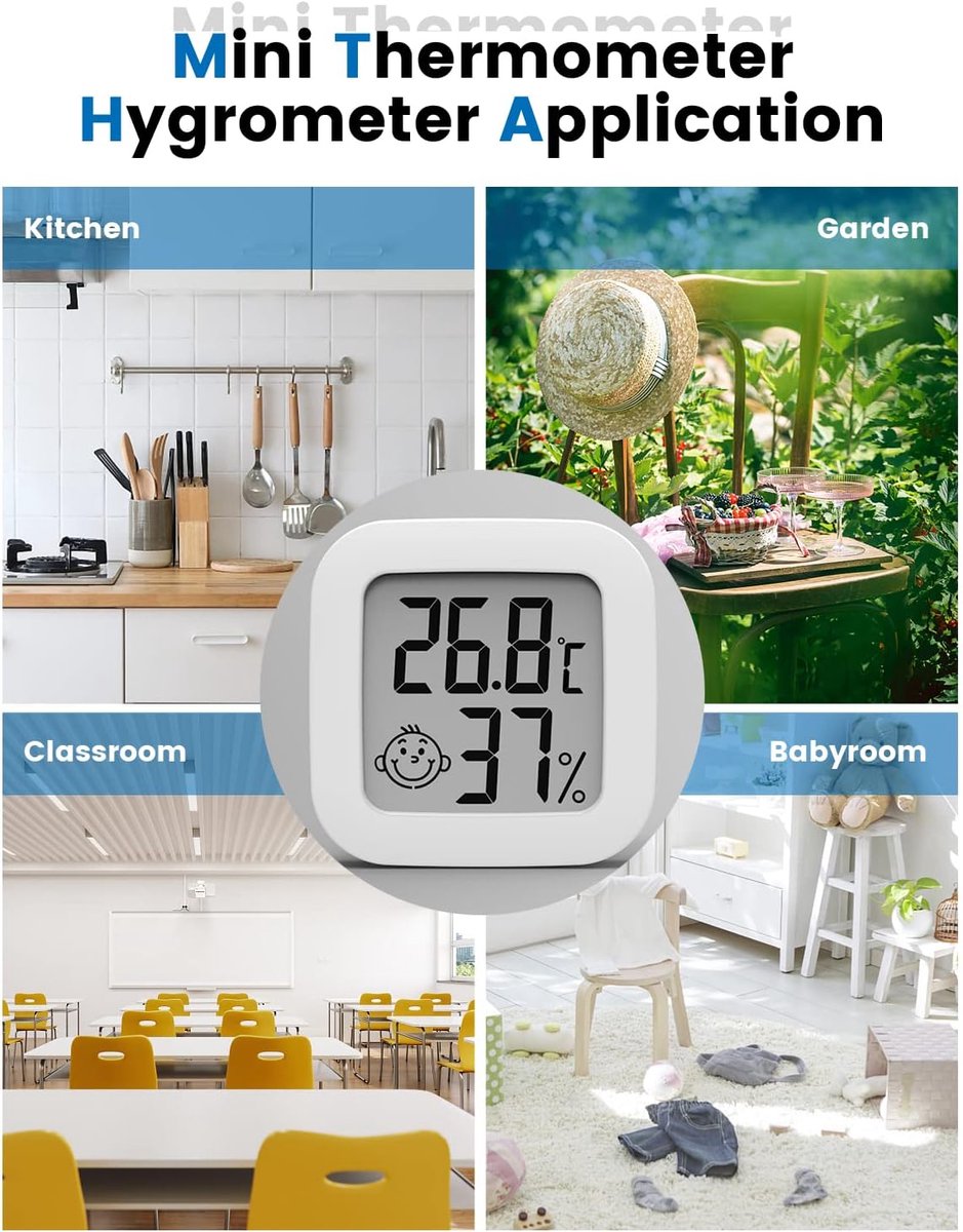 2 pieces - Mini digital indoor thermometer - Weather station - Thermometer - Highly accurate temperature monitor - Indoor thermometer - Hygrometer - Thermo-hygrometer - Comfort level indicator - White
