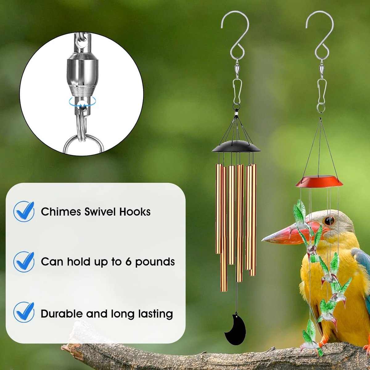 Set of 12 wind swivel hooks - Suitable for 360-degree hanging plants - Double 360-degree rotatability - Wind chimes, light clips - Bird feeders - Bird baskets - Bird baths - Hanging plant clips