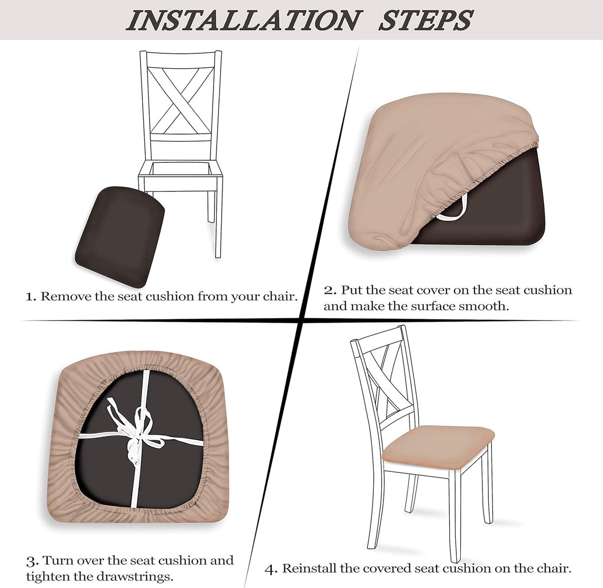 4 Pieces Chair Cover - Chair Cover for Dining Chair - Chair Protectors - Dining Room Chair Covers - chair chair upholstery - removable spandex dining room rack chair cover - Covers for Dining Chairs - Universal Chair Cover - Checks - beige