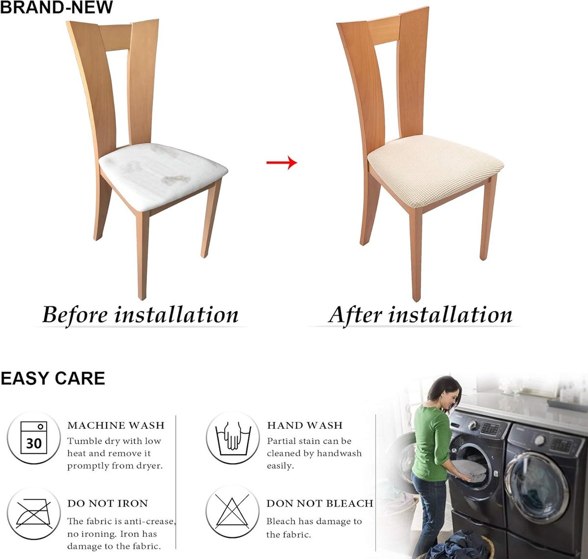 4 Pieces Chair Cover - Chair Cover for Dining Chair - Chair Protectors - Dining Room Chair Covers - chair chair upholstery - removable spandex dining room rack chair cover - Covers for Dining Chairs - Universal Chair Cover - Checks - beige