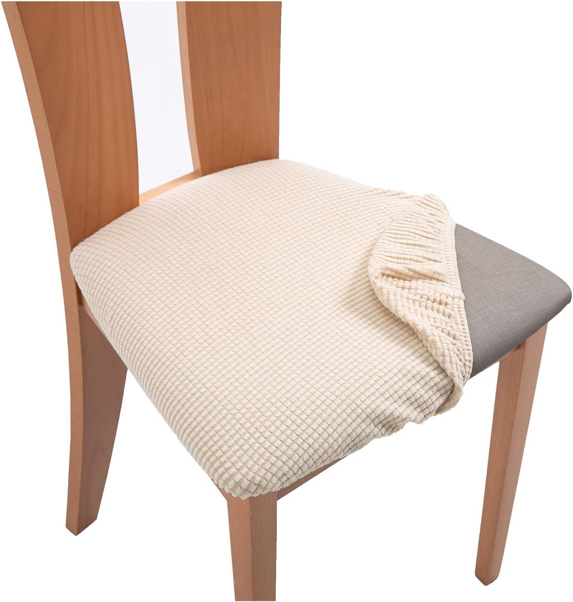 4 Pieces Chair Cover - Chair Cover for Dining Chair - Chair Protectors - Dining Room Chair Covers - chair chair upholstery - removable spandex dining room rack chair cover - Covers for Dining Chairs - Universal Chair Cover - Checks - beige