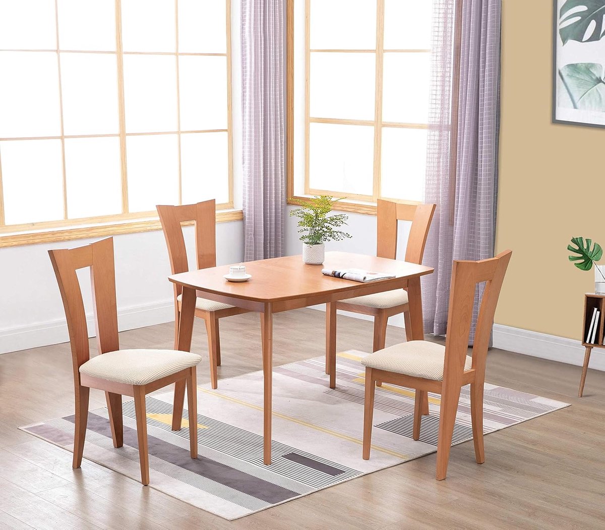4 Pieces Chair Cover - Chair Cover for Dining Chair - Chair Protectors - Dining Room Chair Covers - chair chair upholstery - removable spandex dining room rack chair cover - Covers for Dining Chairs - Universal Chair Cover - Checks - beige