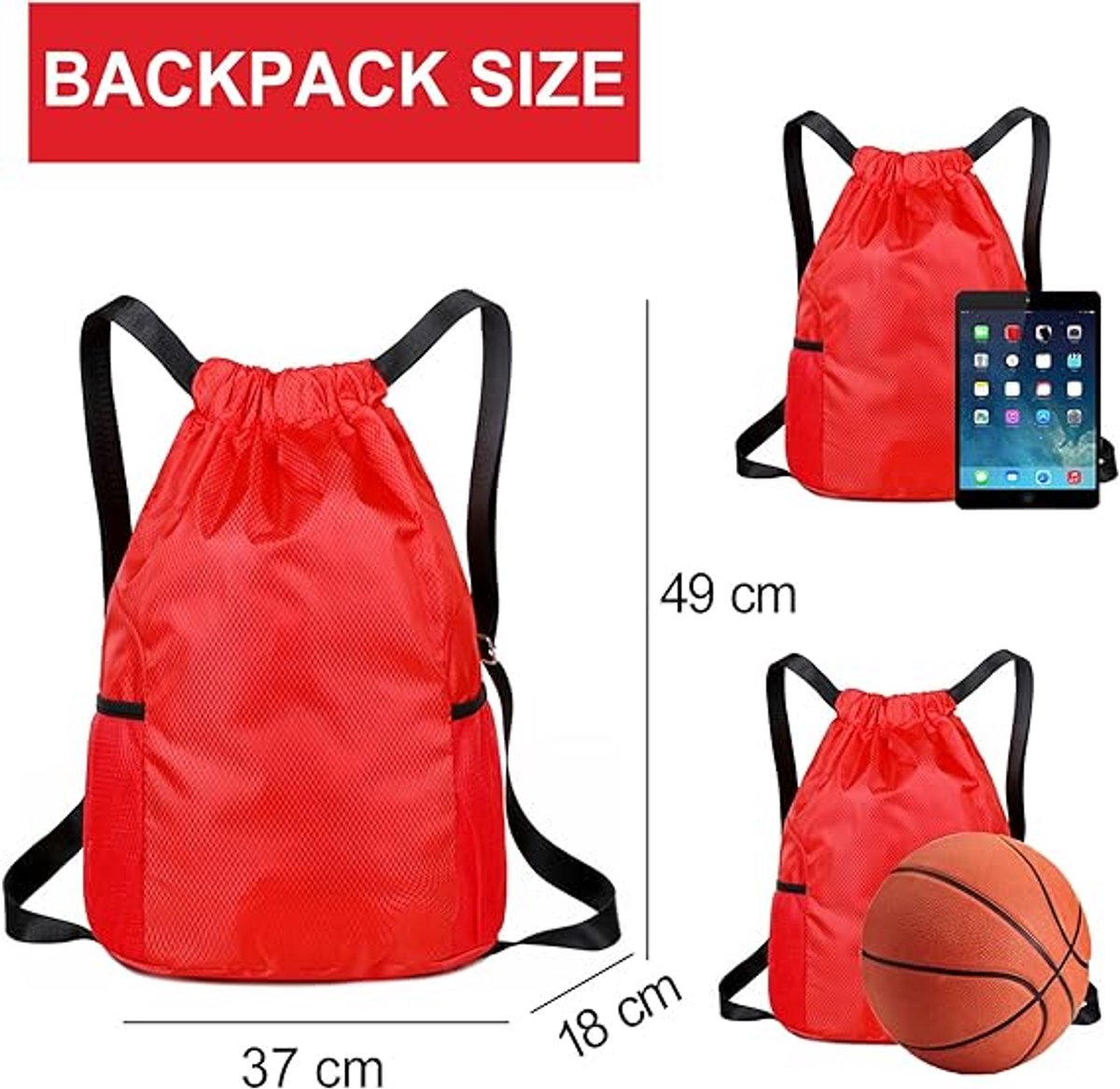47*38*18cm - Drawstring bag - Drawstring backpack - large unisex sports backpack - with drawstring - gym bag - with two side pockets - backpack - sports bag - waterproof Oxford fabric backpack - waterproof travel bag - for beach, school, travel, outd