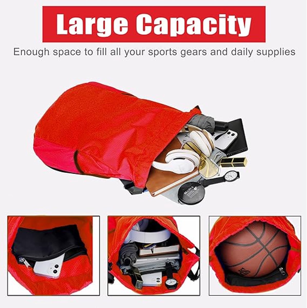 47*38*18cm - Drawstring bag - Drawstring backpack - large unisex sports backpack - with drawstring - gym bag - with two side pockets - backpack - sports bag - waterproof Oxford fabric backpack - waterproof travel bag - for beach, school, travel, outd