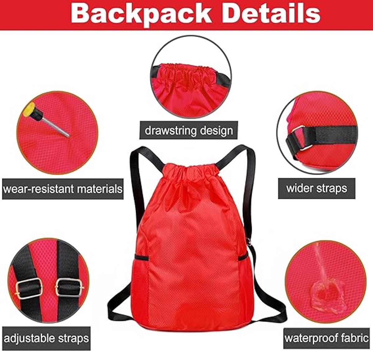 47*38*18cm - Drawstring bag - Drawstring backpack - large unisex sports backpack - with drawstring - gym bag - with two side pockets - backpack - sports bag - waterproof Oxford fabric backpack - waterproof travel bag - for beach, school, travel, outd