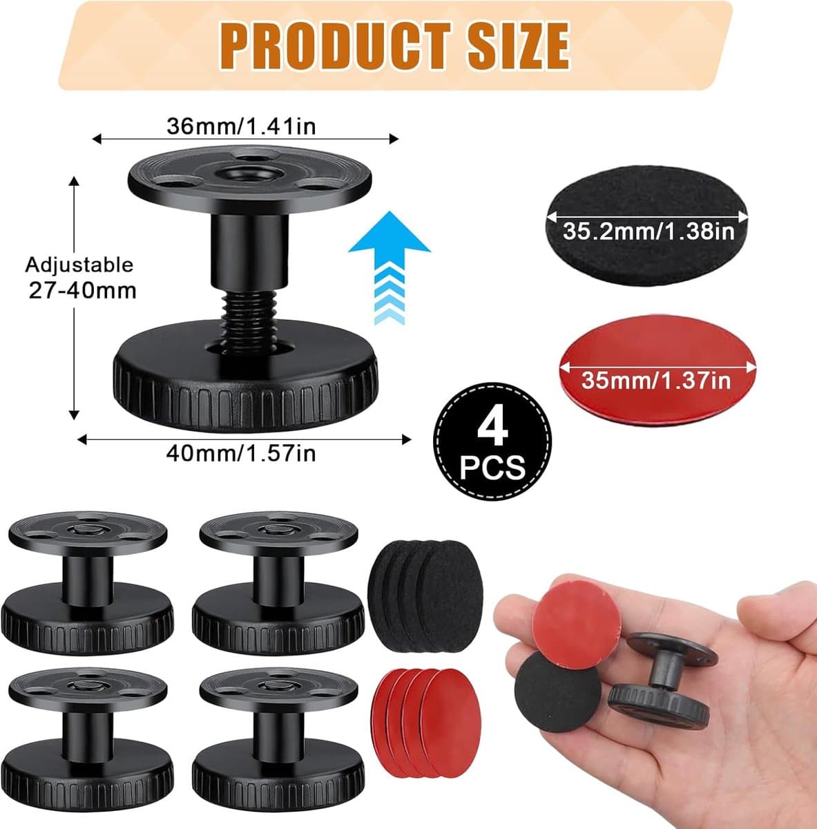 4 pieces - Headboard stoppers - Furniture legs - Bedside fixer - Headboard fixings - Adjustable - 27-40 mm - sofa support stoppers - Anti-sway wall protection - Bed stopper - Furniture protector - floor protectors - Reduces noise - black