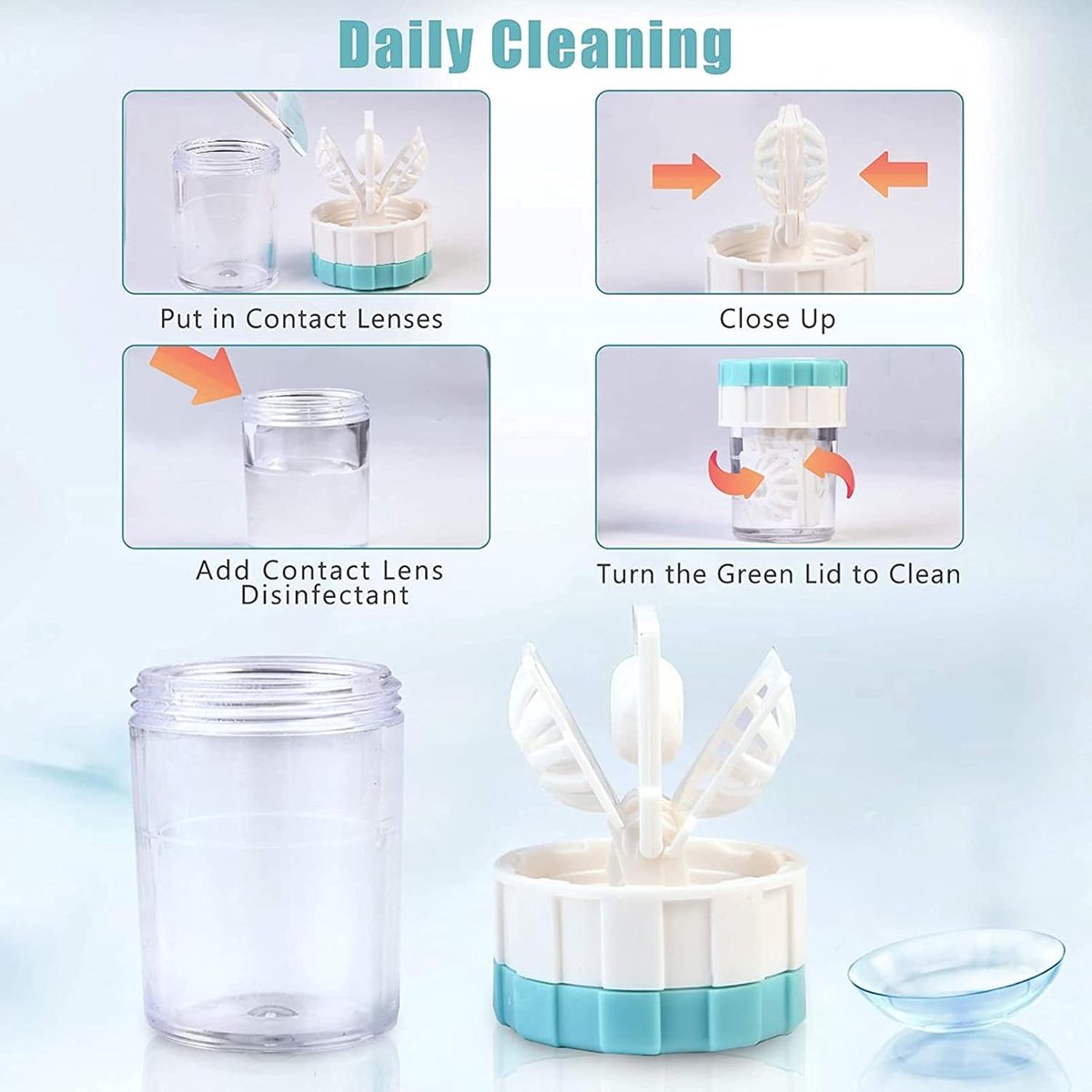 Lens case - 4 pieces - Contact lens holder - lens cleaning container - portable contact lens cleaner - contact lens cleaner - contact lens container cleaner - contact lens case - plastic - Manual contact lens cleaner - Travel storage set