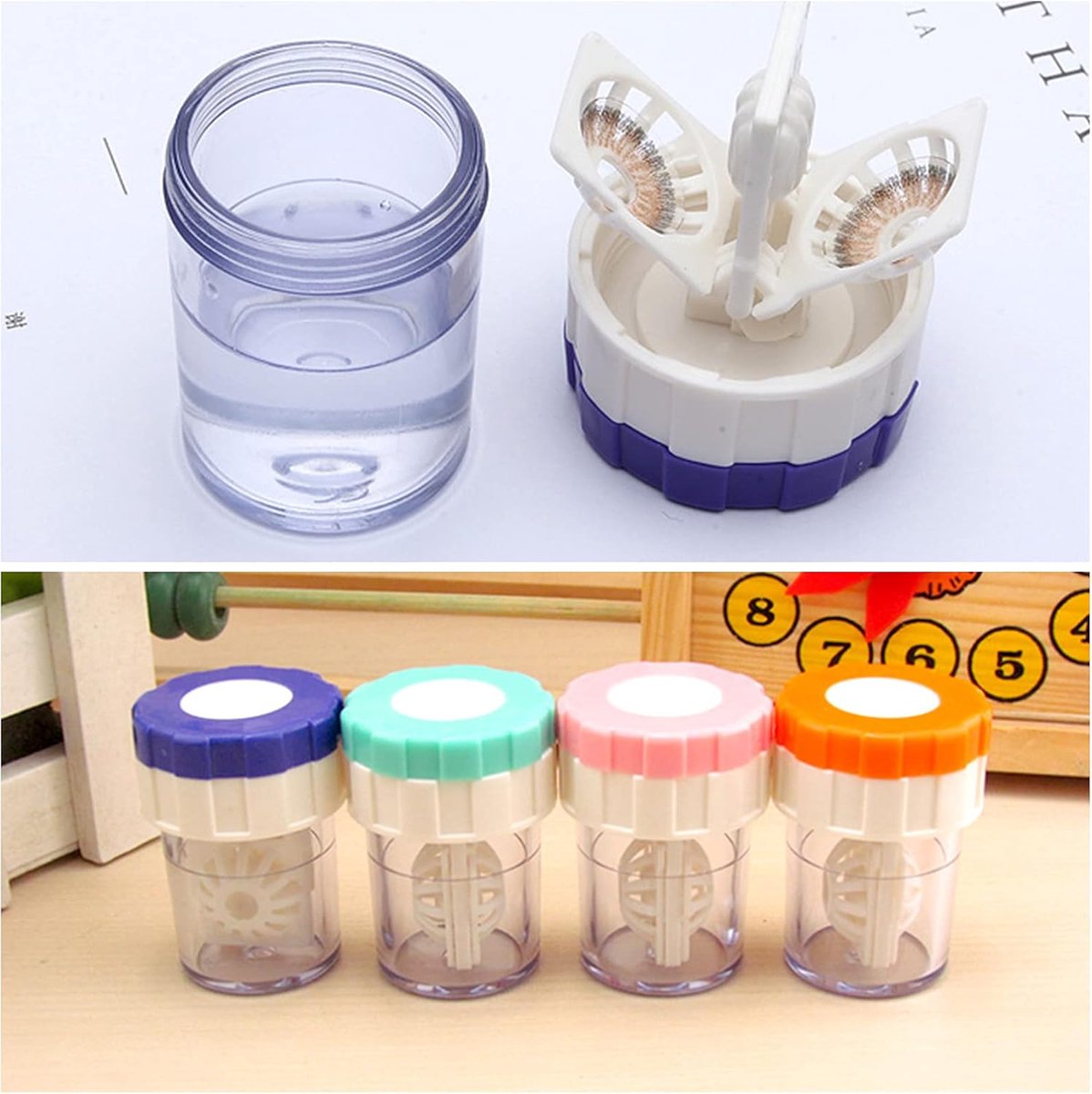 Lens case - 4 pieces - Contact lens holder - lens cleaning container - portable contact lens cleaner - contact lens cleaner - contact lens container cleaner - contact lens case - plastic - Manual contact lens cleaner - Travel storage set