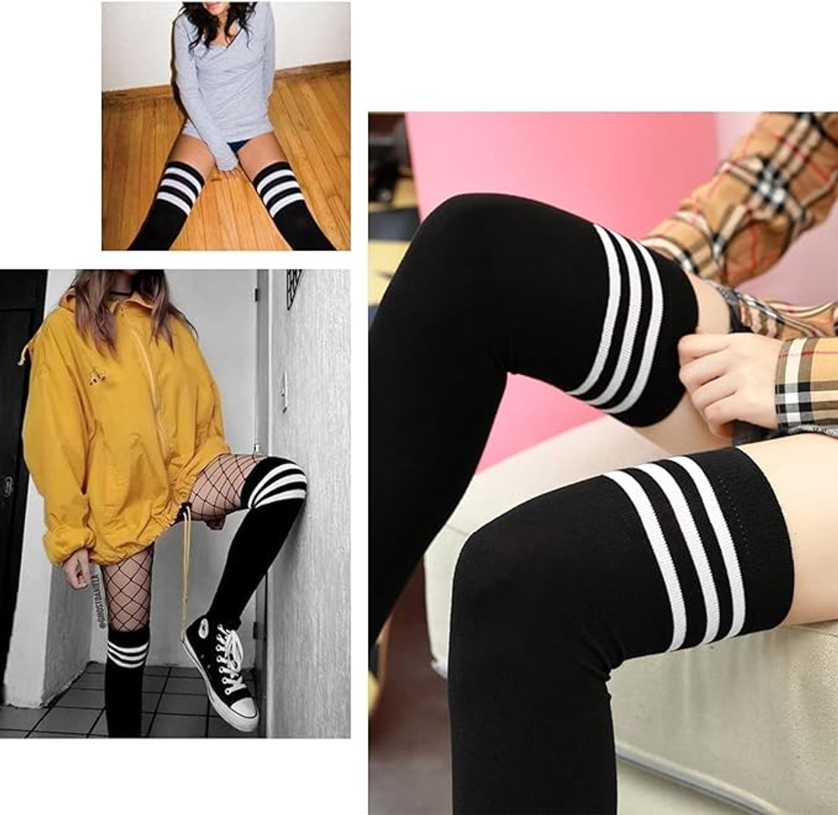 women's knee socks - 3 Pairs - Knee socks - knee socks for women - overknee socks - Sexy socks - girls' knee socks - striped socks - Black/Red/Blue