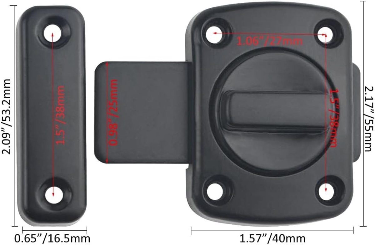 2 pieces - Door locks - swing door locks - zinc alloy door locks - bathroom door lock - security lock - door bolt - for home security, bathroom, bedroom, toilet - black