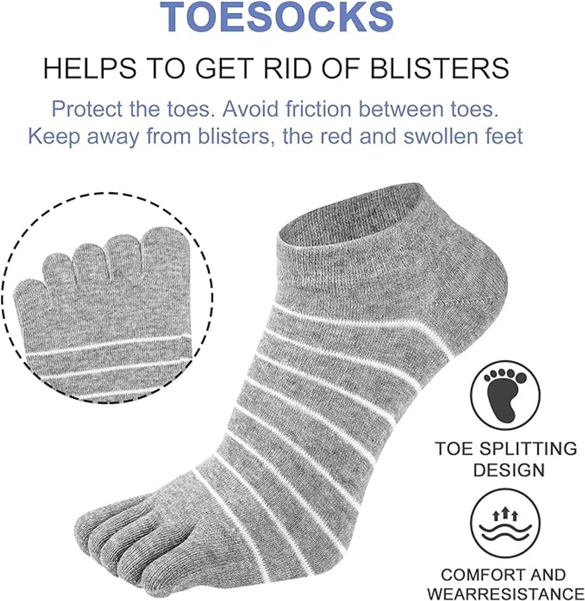 5 pairs - Toe socks - Toe socks - Yoga socks - cotton toe socks for women - Runner toe socks - Runner Toe socks - Smooth toe seam - Cotton - Comfortable Socks - sports socks - loose toe socks - breathable sports socks - grey