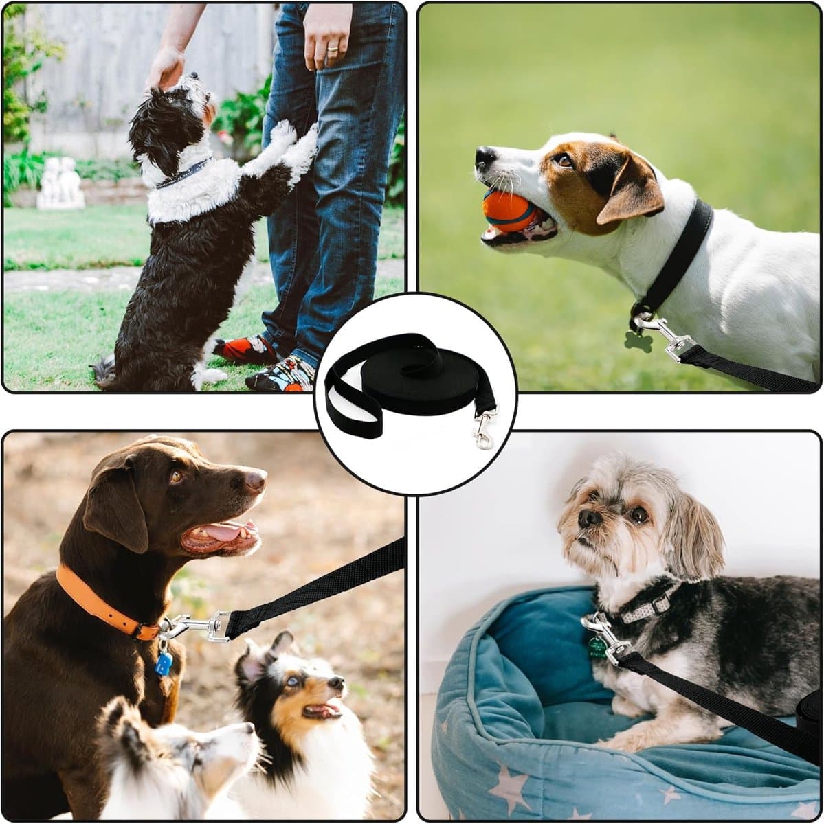 Dog Leash 20m Waterproof Training Leash with Wrist Strap and 360° Carabiner for Medium and Large Dogs Black