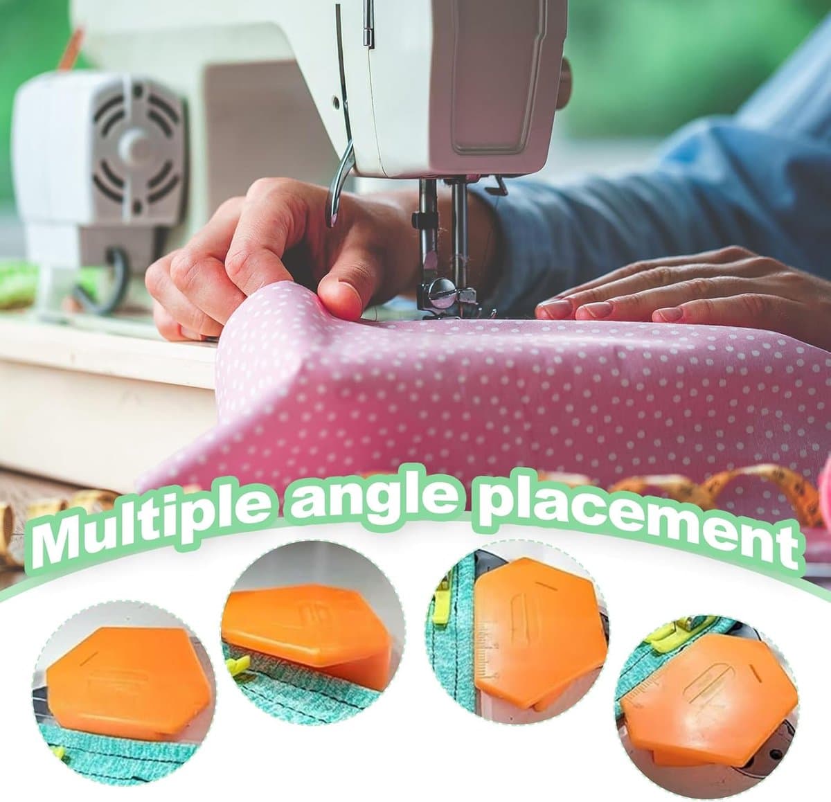 Magnetic Seam Guide 6.7*4*1 cm Multifunctional Polygonal Hem Guide with Scale Universal Sewing Accessory Orange Pink Green 3 Piece