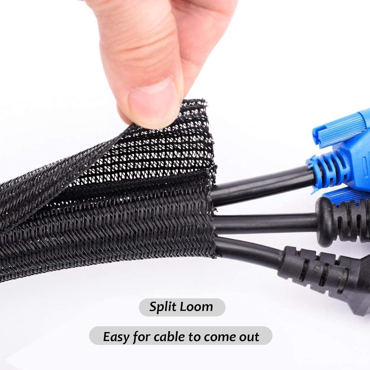 3m*13mm - cable protector - cable management - cable sleeve - black cable cover - cable management - cable cover for cable harness - braided cable cover - split and self-rolling cover - for USB cable, power cable, audio and video cable - black