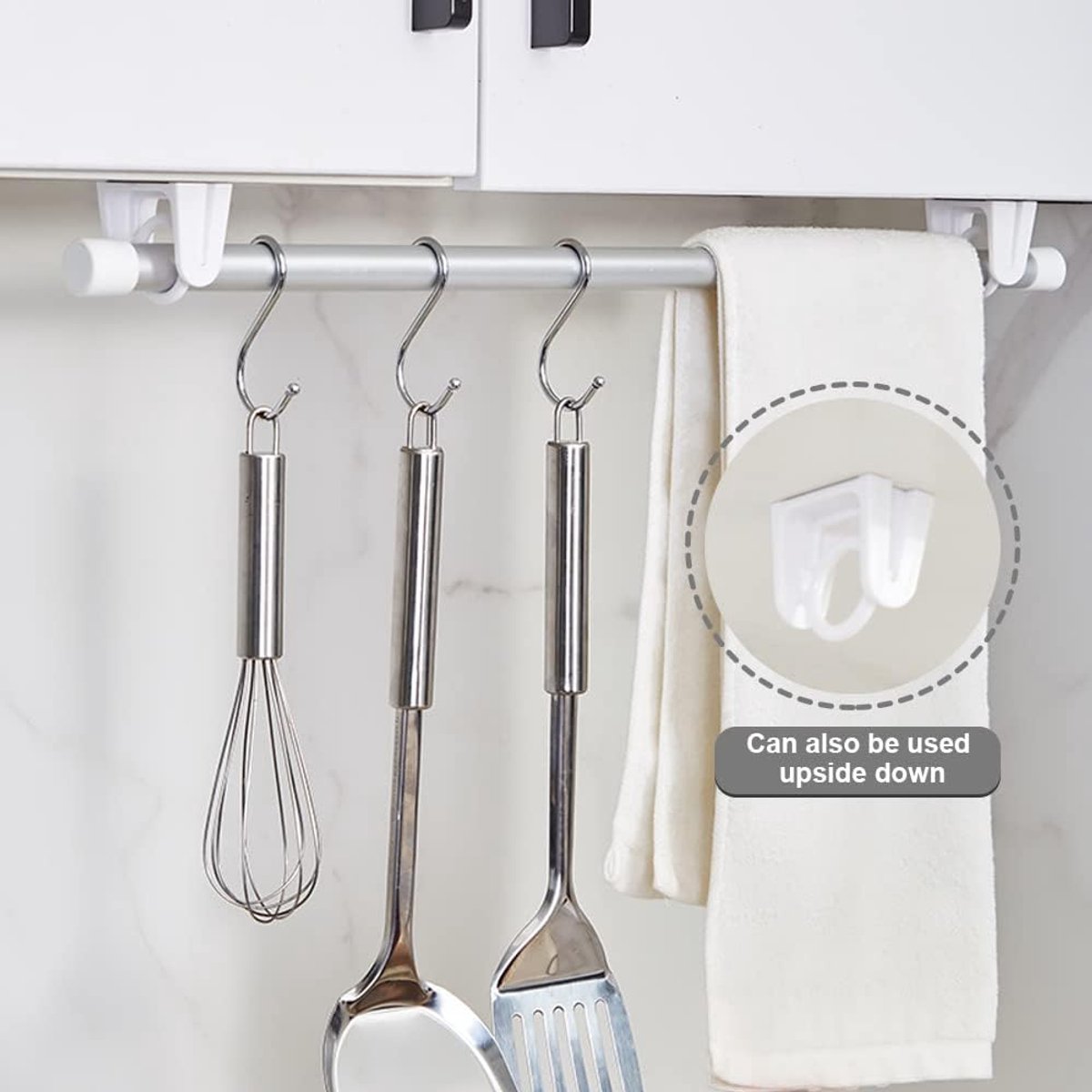 8 pieces - Curtain Rod Bracket - self-adhesive curtain rod holder - 360 degree rotatable mounting brackets - for curtain rods - no drilling required - for bathroom, bedroom, kitchen, hotel - white - 4*5 cm