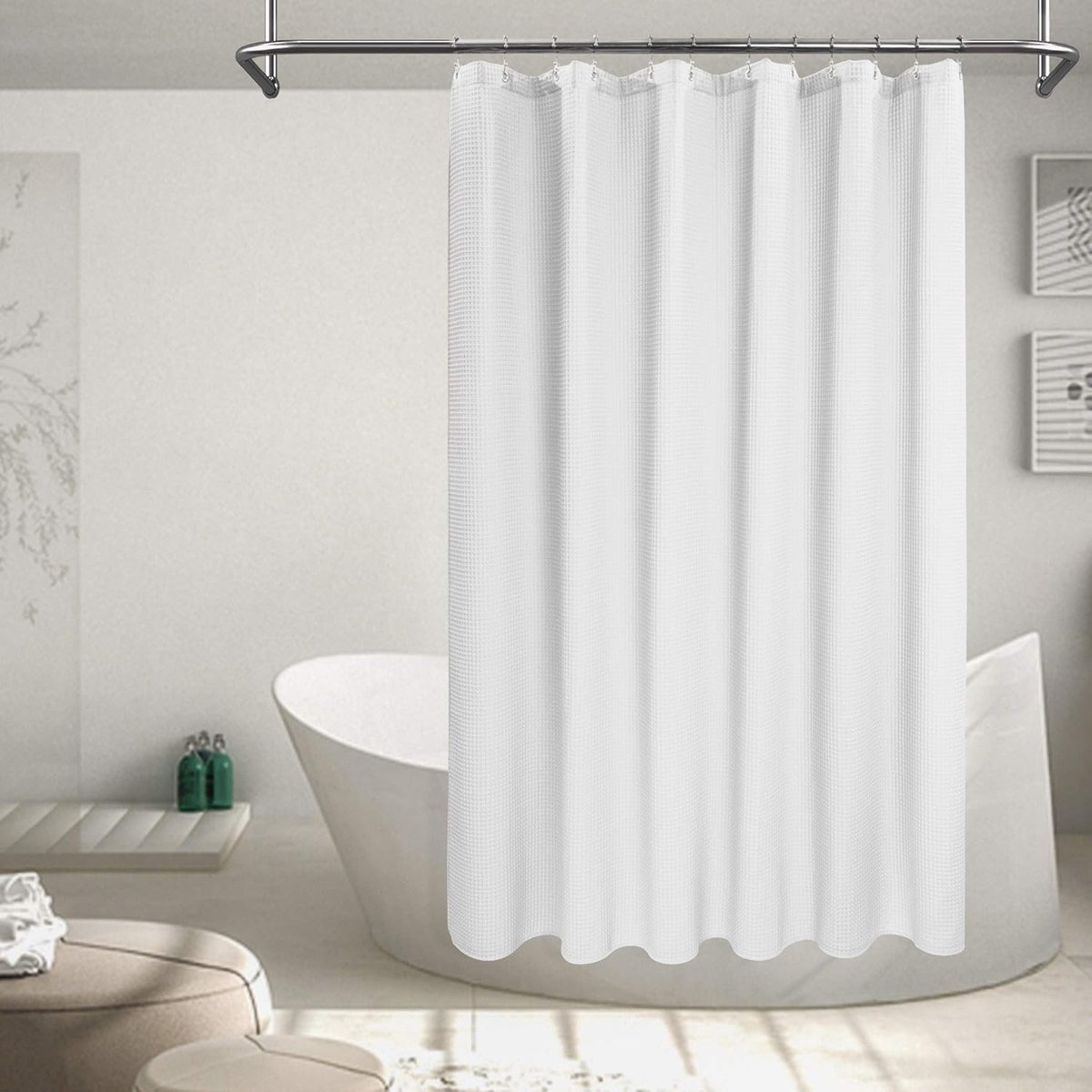 Waffle Weave Shower Curtain - Shower Curtain - Window Curtain - Fabric shower curtain for bathroom - Raised fabric - Waterproof - Washable - Suitable for bathroom, bedroom - White - 150 × 180 CM