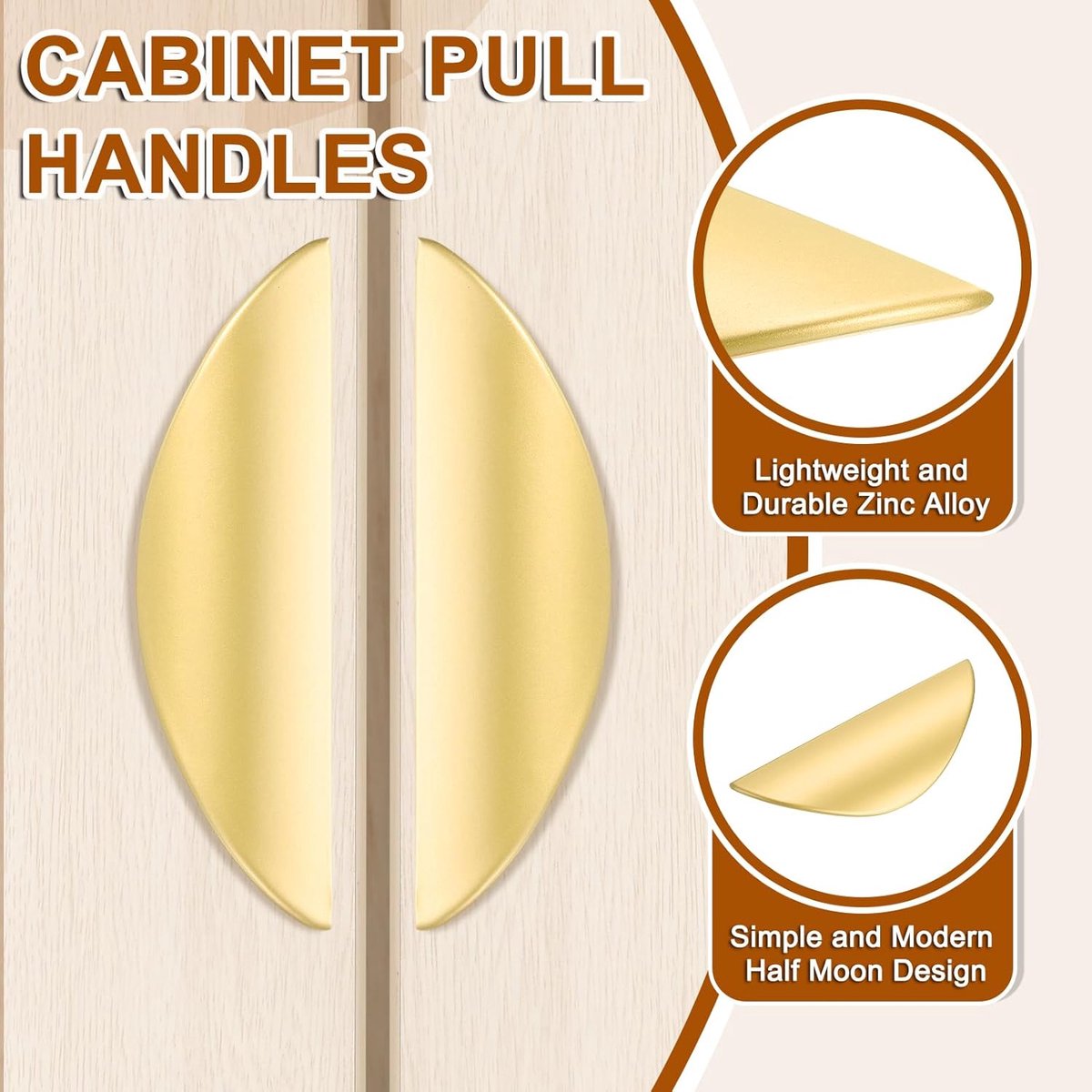 pieces - cabinet handles - door handle - half-moon cabinet handle - hole spacing 64 mm - drawer handles - concealed zinc alloy handles - zinc alloy cabinet handles - furniture accessories - with screws - for kitchen cabinet, chest of drawers, hardwar