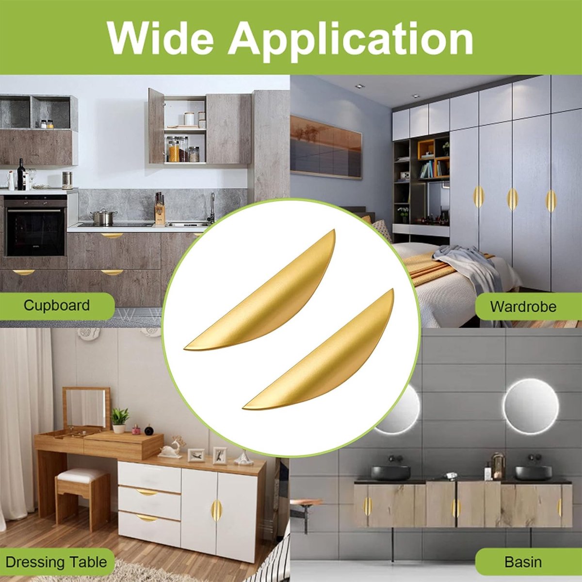 pieces - cabinet handles - door handle - half-moon cabinet handle - hole spacing 64 mm - drawer handles - concealed zinc alloy handles - zinc alloy cabinet handles - furniture accessories - with screws - for kitchen cabinet, chest of drawers, hardwar