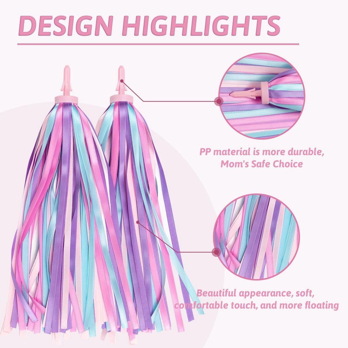 1 Pair - Bicycle Streamers - Bicycle Tassels for Children - Kids' Bicycle Accessories - Scooter, Bicycle, Tricycle Handlebar Streamers - Handlebar Grips Accessories - for Girls and Boys - 28 cm - Purple