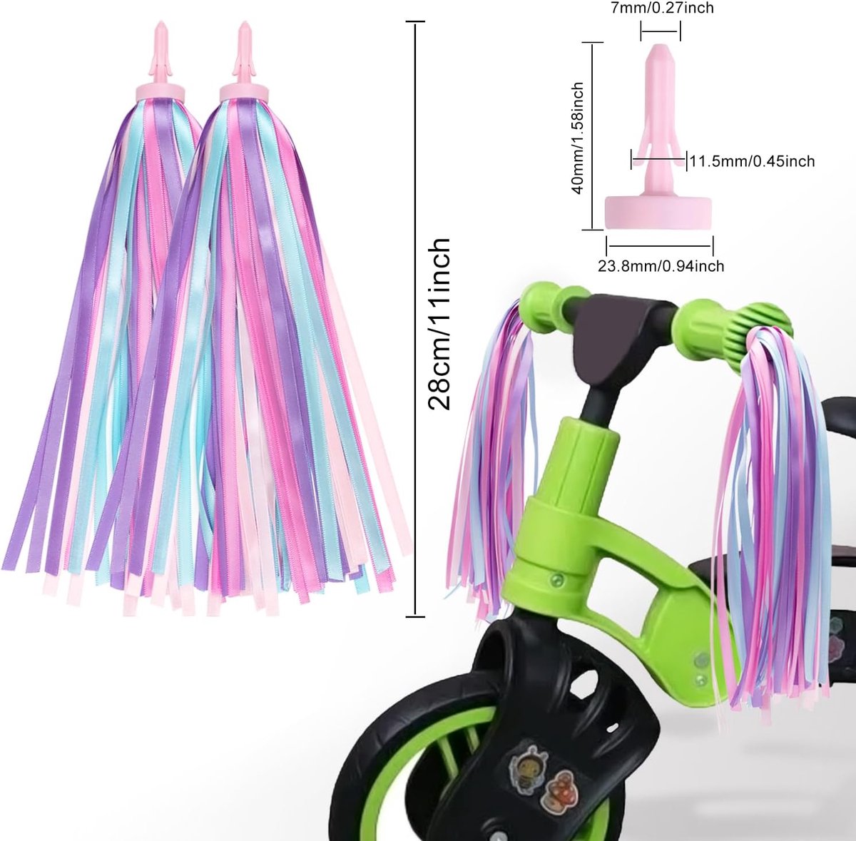 1 Pair - Bicycle Streamers - Bicycle Tassels for Children - Kids' Bicycle Accessories - Scooter, Bicycle, Tricycle Handlebar Streamers - Handlebar Grips Accessories - for Girls and Boys - 28 cm - Purple