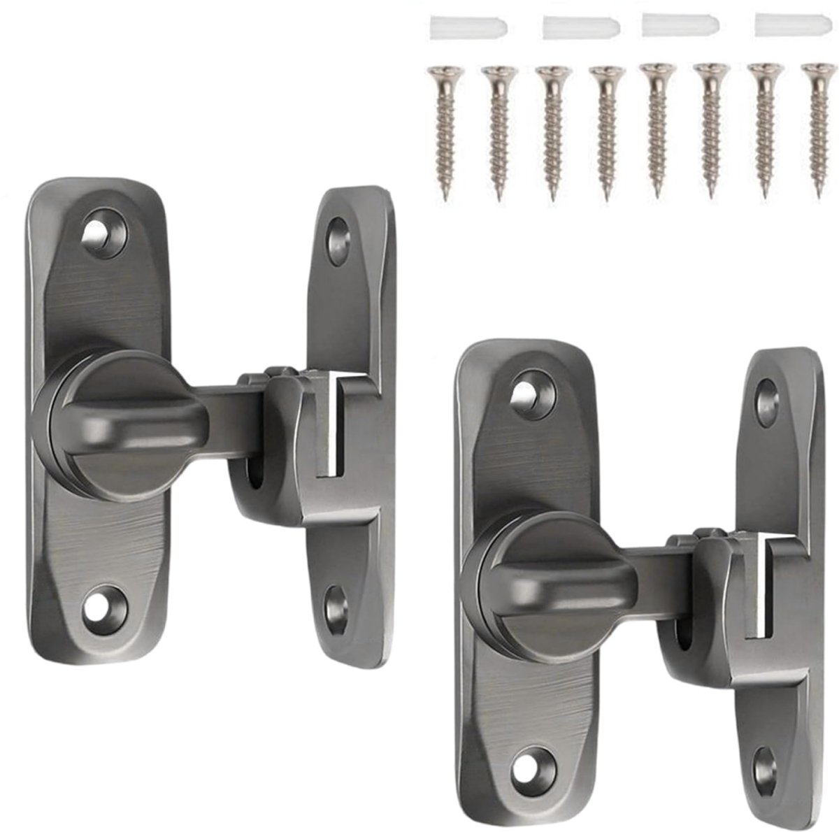 2 pieces - 90/180 degrees - sliding door lock - privacy protection - security sliding door lock - small gate locks - hardware for shed, garden, bathroom, cupboard, window - 80*25 mm - grey