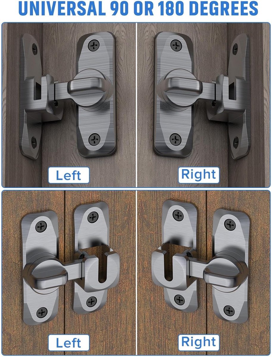 2 pieces - 90/180 degrees - sliding door lock - privacy protection - security sliding door lock - small gate locks - hardware for shed, garden, bathroom, cupboard, window - 80*25 mm - grey