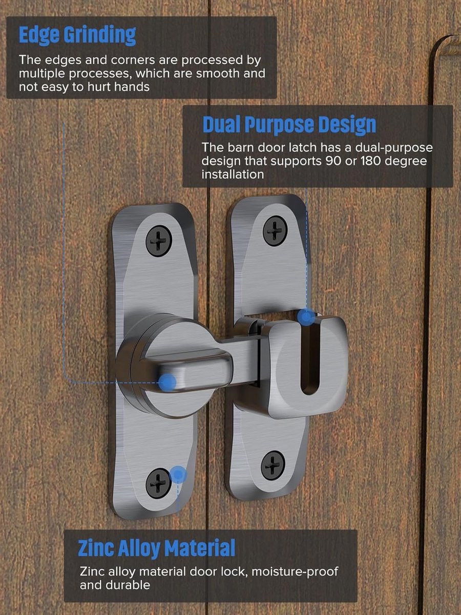 2 pieces - 90/180 degrees - sliding door lock - privacy protection - security sliding door lock - small gate locks - hardware for shed, garden, bathroom, cupboard, window - 80*25 mm - grey