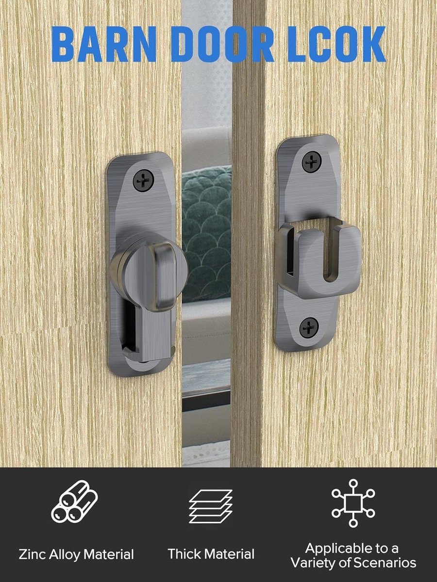 2 pieces - 90/180 degrees - sliding door lock - privacy protection - security sliding door lock - small gate locks - hardware for shed, garden, bathroom, cupboard, window - 80*25 mm - grey