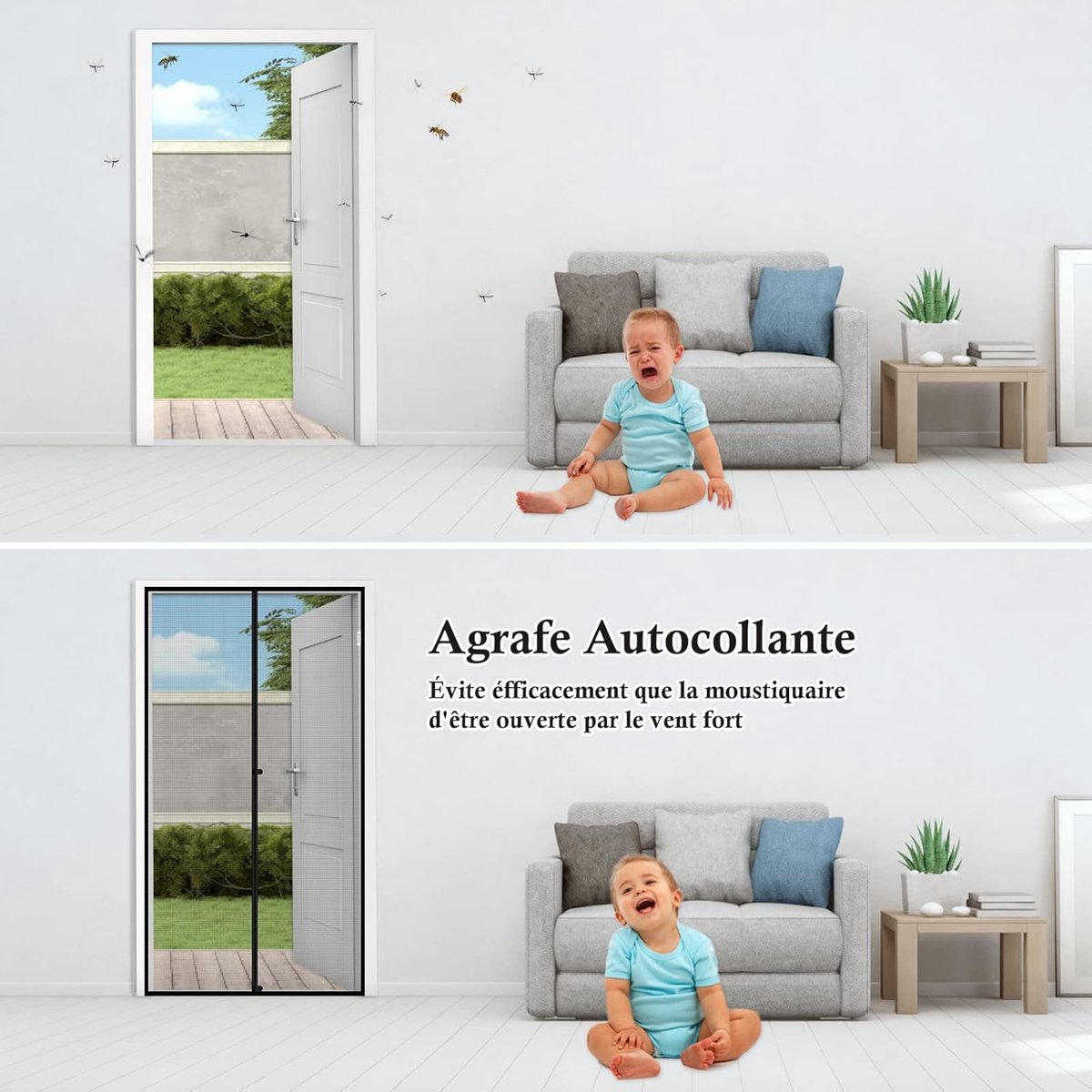 Magnetic insect screen for doors and windows - Insect screen - with tension straps - with magnetic curtain - Mosquito-repellent - for hallways, doors, windows, and patios - Easy to install - Black - 100 x 210 cm