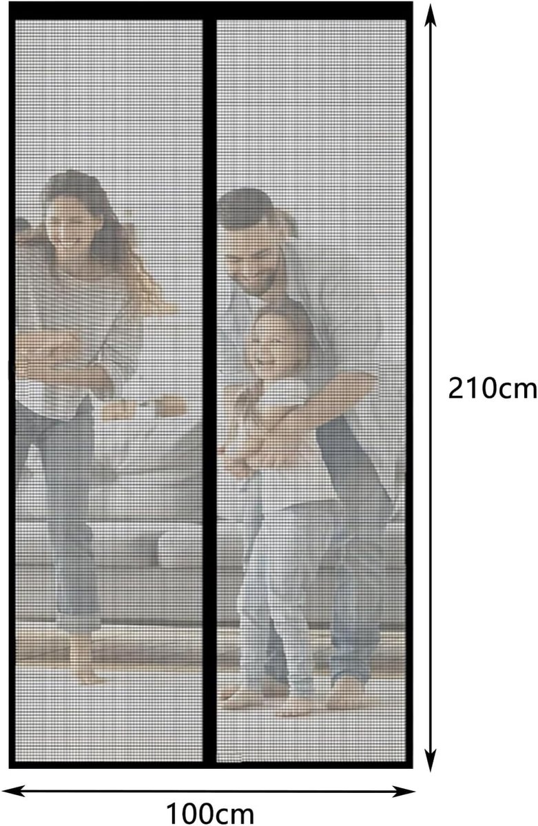 Magnetic insect screen for doors and windows - Insect screen - with tension straps - with magnetic curtain - Mosquito-repellent - for hallways, doors, windows, and patios - Easy to install - Black - 100 x 210 cm