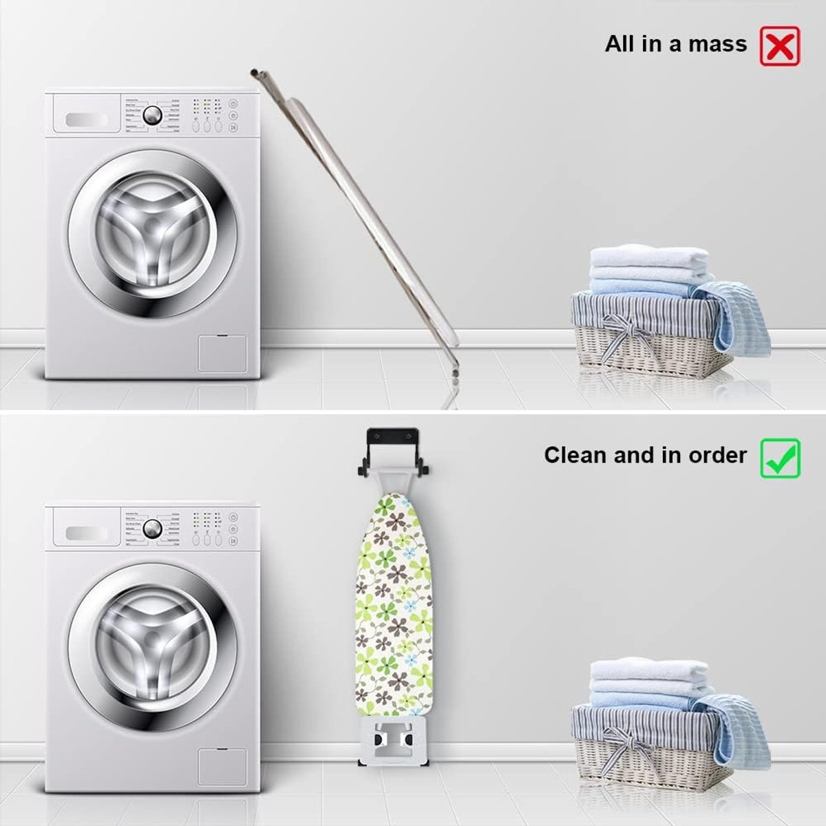 Ironing board holder - Ironing board hanging system - Hook for ironing board - Wall-mounted ironing board holder - Ironing board organizer - Hook - Storage hooks - wall hooks - tool hooks - for laundry rooms, garages and storage rooms - 12*11*6 cm -