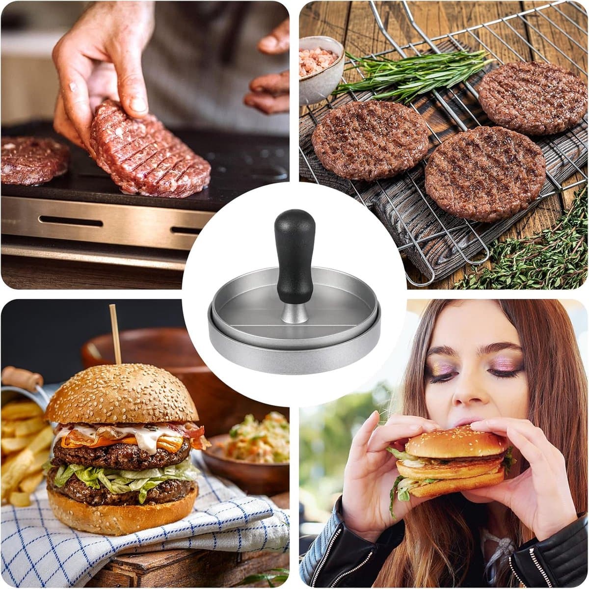Hamburger press - with 100 non-stick sheets - 12*12*7.5 cm - Burger Press - Burger makers - non-stick meat burger maker - Hamburger mold - Meat press - Cooking utensils - kitchen tools - for BBQ, baking, stuffed hamburgers, beef burgers