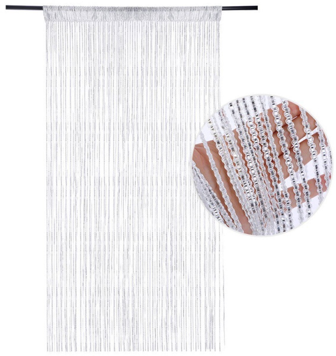 99*199 cm - Fly curtain - Screen door - Door curtain - Window decoration - Bead curtain - crystal bead coded door curtain - with tassels - wardrobe curtain - door cord - curtains - mosquito net - for doorway, interior decoration - white