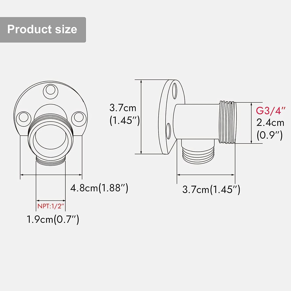 2 pieces - installation set for exposed bath taps - stainless steel wall-mounted tap adapter - tap installation kit - tap accessories - bathroom accessories - metal fixture - with screws - silver