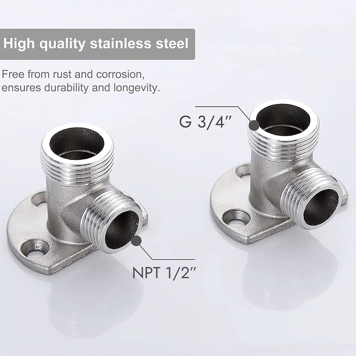 2 pieces - installation set for exposed bath taps - stainless steel wall-mounted tap adapter - tap installation kit - tap accessories - bathroom accessories - metal fixture - with screws - silver