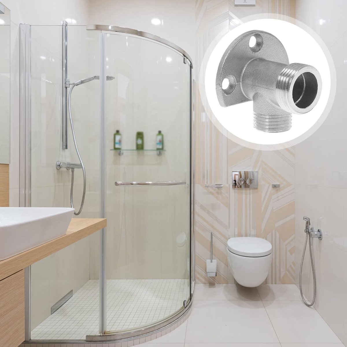 2 pieces - installation set for exposed bath taps - stainless steel wall-mounted tap adapter - tap installation kit - tap accessories - bathroom accessories - metal fixture - with screws - silver