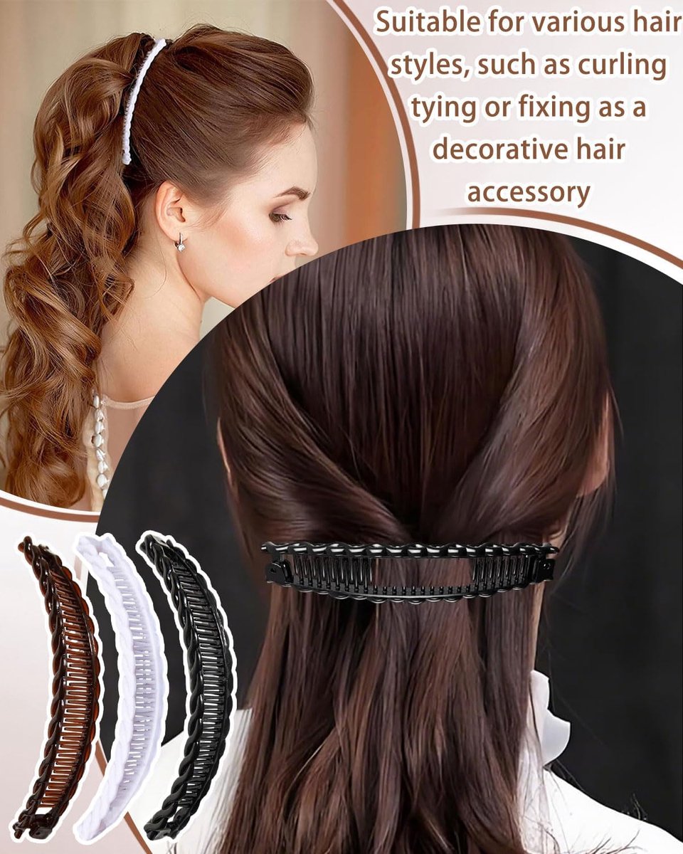 pieces - Banana clamp - Hair clip - Hair accessories - Hairpin - Banana hair clips - Ponytail clamp - Decorative ponytail clamp - Non-slip wearable hairpin - Hair clips for women - For women and girls with thin and thick hair - 15 cm - Black, white,
